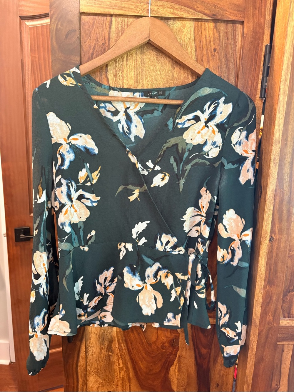 Floral wrap over blouse